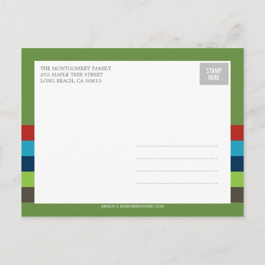 Frisse en kleurrijke geboorteaankondiging - Baby B Aankondigingskaart (Achterkant)