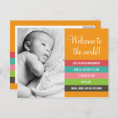 Frisse en kleurrijke geboorteaankondiging - Baby G Aankondigingskaart (Voorkant / Achterkant)