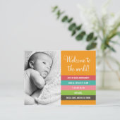 Frisse en kleurrijke geboorteaankondiging - Baby G Aankondigingskaart (Staand voorkant)