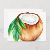 Frisse en levendige Waterverf Kokosnoot op Wit Briefkaart (Voorkant / Achterkant)