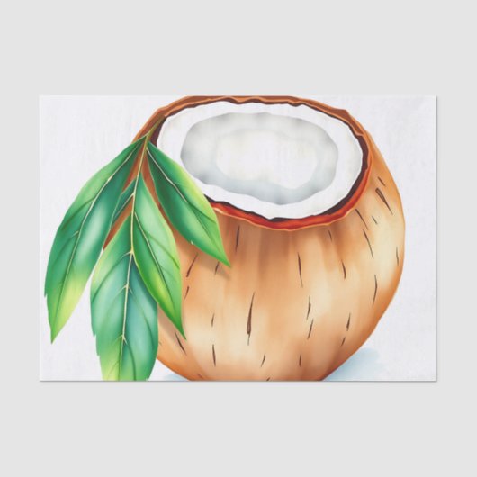 Frisse en levendige Waterverf Kokosnoot op Wit Tissuepapier (Voorkant)