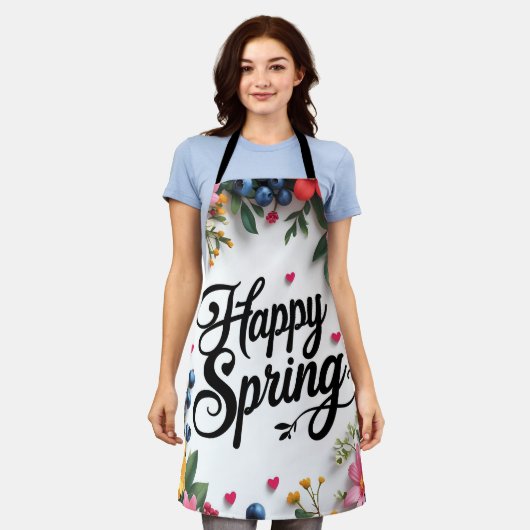 Frisse smaken van de lente: 'HAPPY SPRING' Schort (Gedragen)