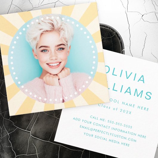 Frisse trendy sunburst student afstuderen foto vierkante visitekaartje