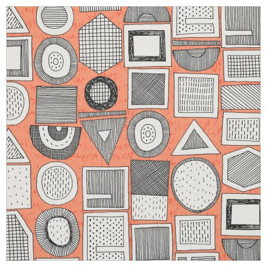 frisson memphis zwart wit sinaasappel stof (Swatch)