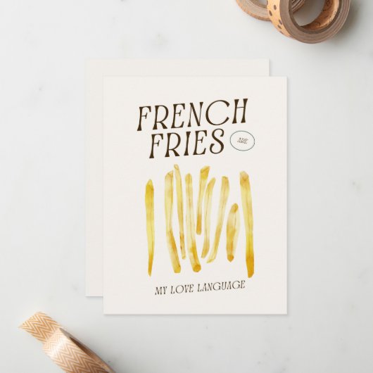 Frites liefhebbers grappig notitiekaartje (Voorkant / Achterkant in situ)