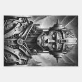 Fritz Lang Metropolis tribute. Drie metal hoofden Inpakpapier Vel (Voorkant 2)