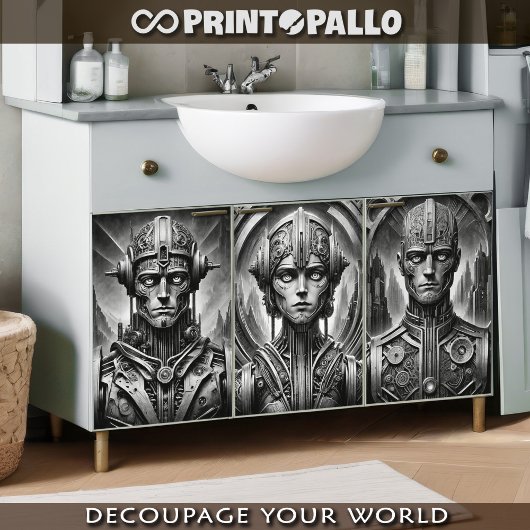 Fritz Lang Metropolis tribute. Drie metal hoofden Inpakpapier Vel