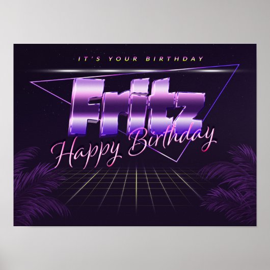 Fritz Name Vorname lila retro Poster Geburtstag (Voorkant)