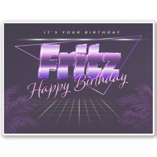 Fritz Name Vorname lila retro Sticker Geburtstag (Voorkant)