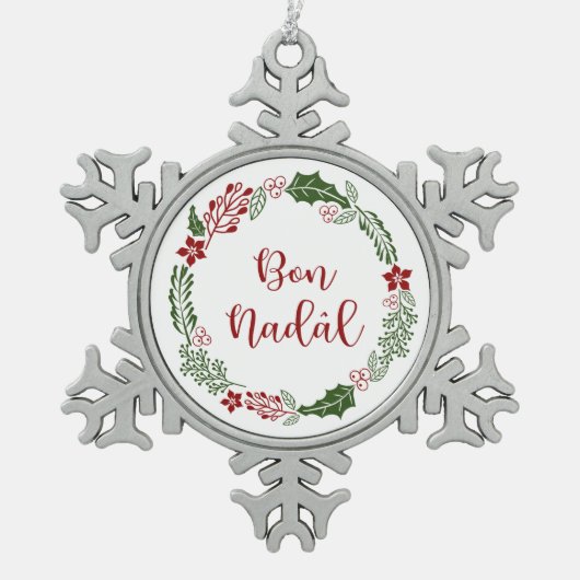 Friulian Merry Kerstmis, Bon Nadâl Tin Sneeuwvlok Ornament (Voorkant)