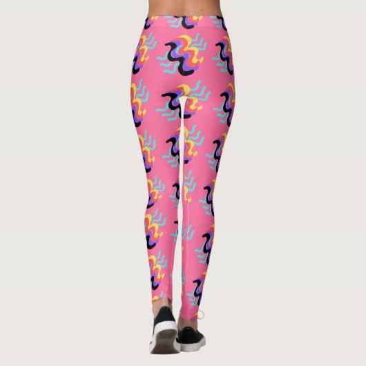 Frivool Frans roze vingerverfpatroon Leggings (Achterkant)