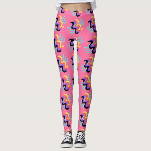 Frivool Frans roze vingerverfpatroon Leggings (Voorkant)