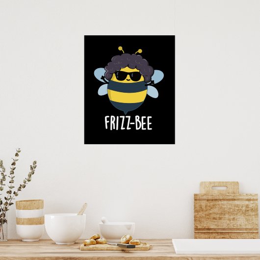 Frizz-Bee Funny Afro Bee Pun Dark BG Poster (Keuken)