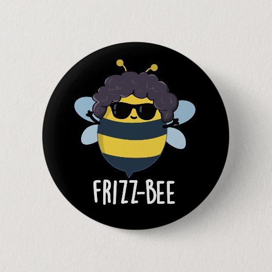 Frizz-Bee Funny Afro Bee Pun Dark BG Ronde Button 5,7 Cm (Voorkant)