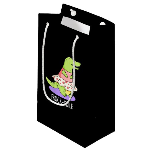 Frock-odile Grappige Krokodil Pun Dark BG Klein Cadeauzakje (Voorkant Gekanteld)