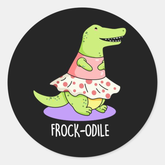 Frock-odile Grappige Krokodil Pun Dark BG Ronde Sticker (Voorkant)