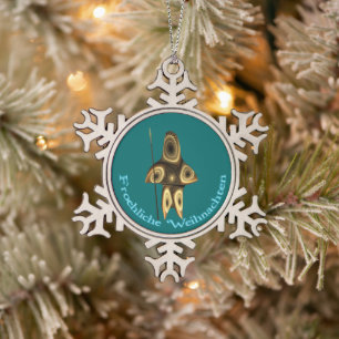 Froehliche Weihnacht - Fractal Inuit Hunter Tin Sneeuwvlok Ornament