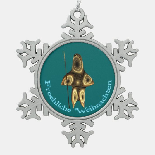 Froehliche Weihnacht - Fractal Inuit Hunter Tin Sneeuwvlok Ornament (Voorkant)