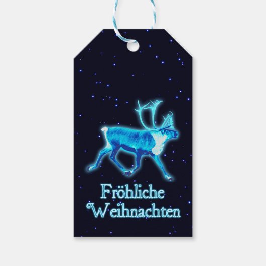 Froehliche Weihnachten - Blue Cariou (rendiervis) Cadeaulabel (Voorkant)
