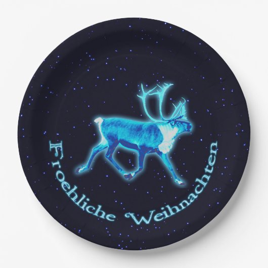 Froehliche Weihnachten - Blue Cariou (rendiervis) Papieren Bordje (Voorkant)