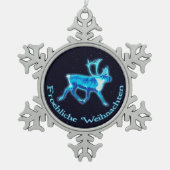 Froehliche Weihnachten - Blue Cariou (rendiervis) Tin Sneeuwvlok Ornament (Voorkant)