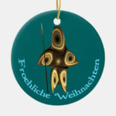 Froehliche Weihnachten - Fractal Inuit Hunter Keramisch Ornament (Voorkant)
