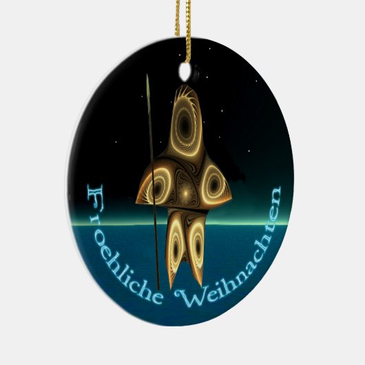 Froehliche Weihnachten - Fractal Inuit Hunter Keramisch Ornament (Rechts)