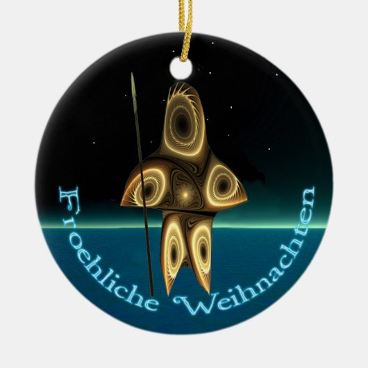 Froehliche Weihnachten - Fractal Inuit Hunter Keramisch Ornament (Voorkant)