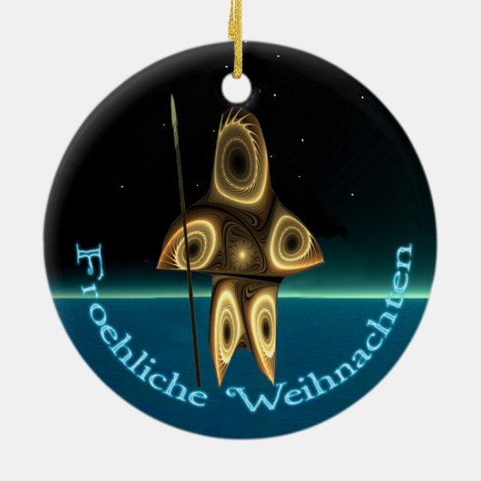 Froehliche Weihnachten - Fractal Inuit Hunter Keramisch Ornament (Achterkant)