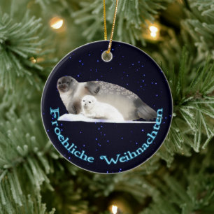 Froehliche Weihnachten - Ringed zegel Keramisch Ornament
