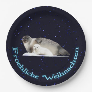 Froehliche Weihnachten - Ringed zegel Papieren Bordje