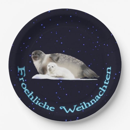 Froehliche Weihnachten - Ringed zegel Papieren Bordje (Voorkant)