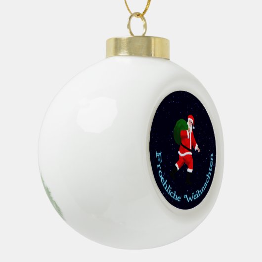 Froehliche Weihnachten - Santa Claus Keramische Bal Ornament (Links)