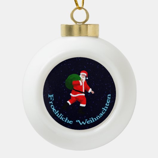 Froehliche Weihnachten - Santa Claus Keramische Bal Ornament (Voorkant)