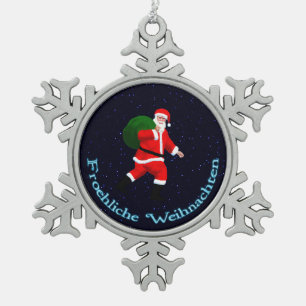 Froehliche Weihnachten - Santa Claus Tin Sneeuwvlok Ornament