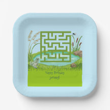 Frog and Fly Maze Verjaardagspapier Borden