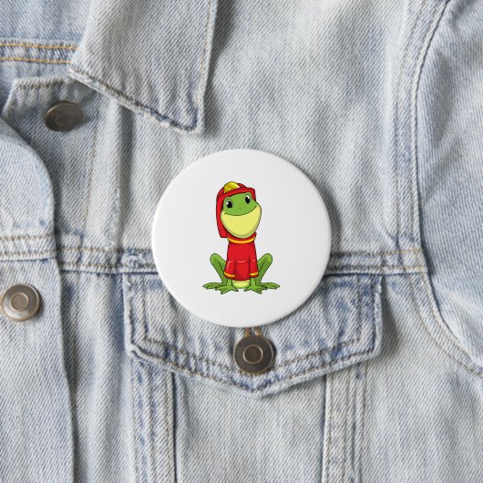 Frog as Firefighter with Helmet Ronde Button 7,6 Cm (In situ)