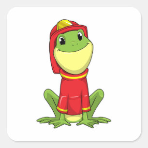 Frog as Firefighter with Helmet Vierkante Sticker
