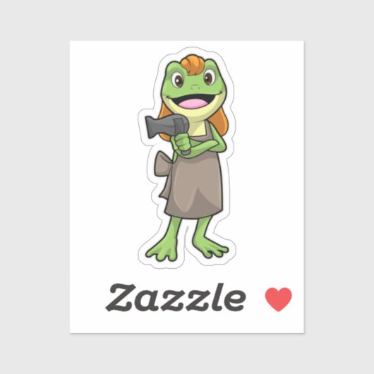 Frog as Hairdresser with Hairdryer Sticker (Vel)