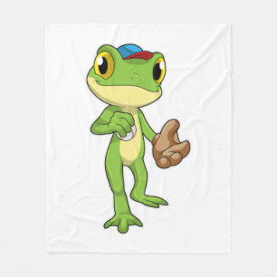 Frog at Baseball with Baseball gloy Fleece Deken