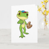 Frog at Baseball with Baseball gloy Kaart (Gele Bloem)