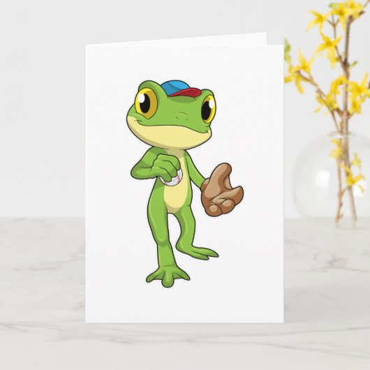 Frog at Baseball with Baseball gloy Kaart (Gele Bloem)