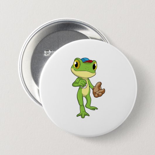 Frog at Baseball with Baseball gloy Ronde Button 7,6 Cm (Voorkant /achterkant)