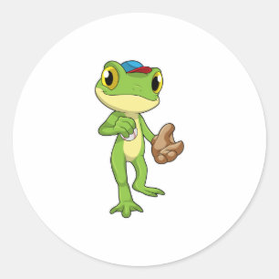 Frog at Baseball with Baseball gloy Ronde Sticker