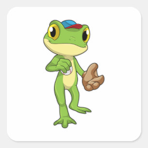 Frog at Baseball with Baseball gloy Vierkante Sticker