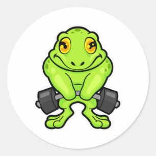 Frog at Fitness with Barbell Ronde Sticker