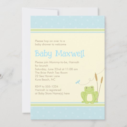 Frog Baby Boy Shower Invitation - Blue and Green Kaart (Voorkant)