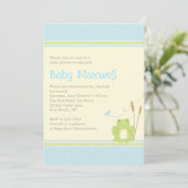 Frog Baby Boy Shower Invitation - Blue and Green Kaart (Staand voorkant)
