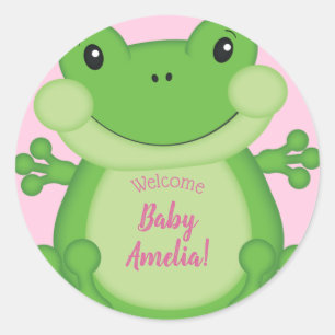 Frog Baby shower Pink Girl Ronde Sticker