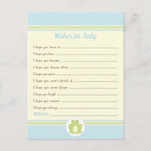 Frog Baby shower Well Wishes Blue en Yellow Briefkaart (Voorkant)